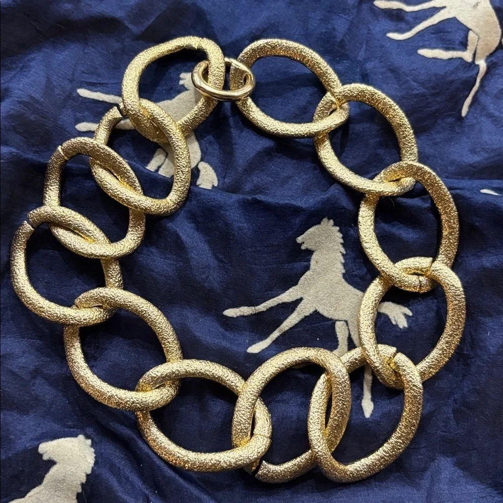 Brand New Gold Tone Textured Chunky Link Chain Necklace & Hoop Earrings Set